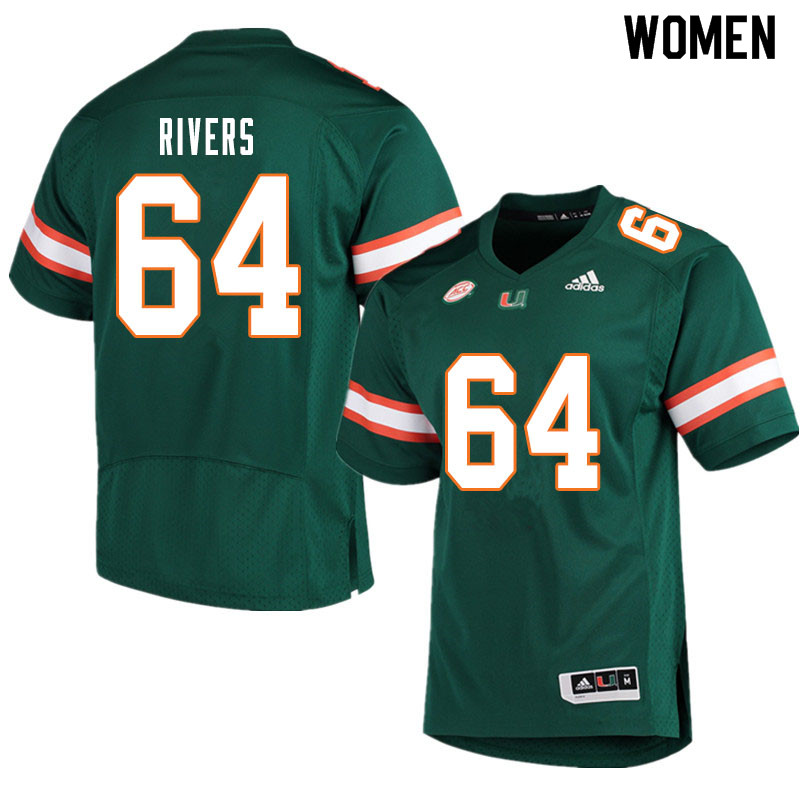 Women #64 Jalen Rivers Miami Hurricanes College Football Jerseys Sale-Green